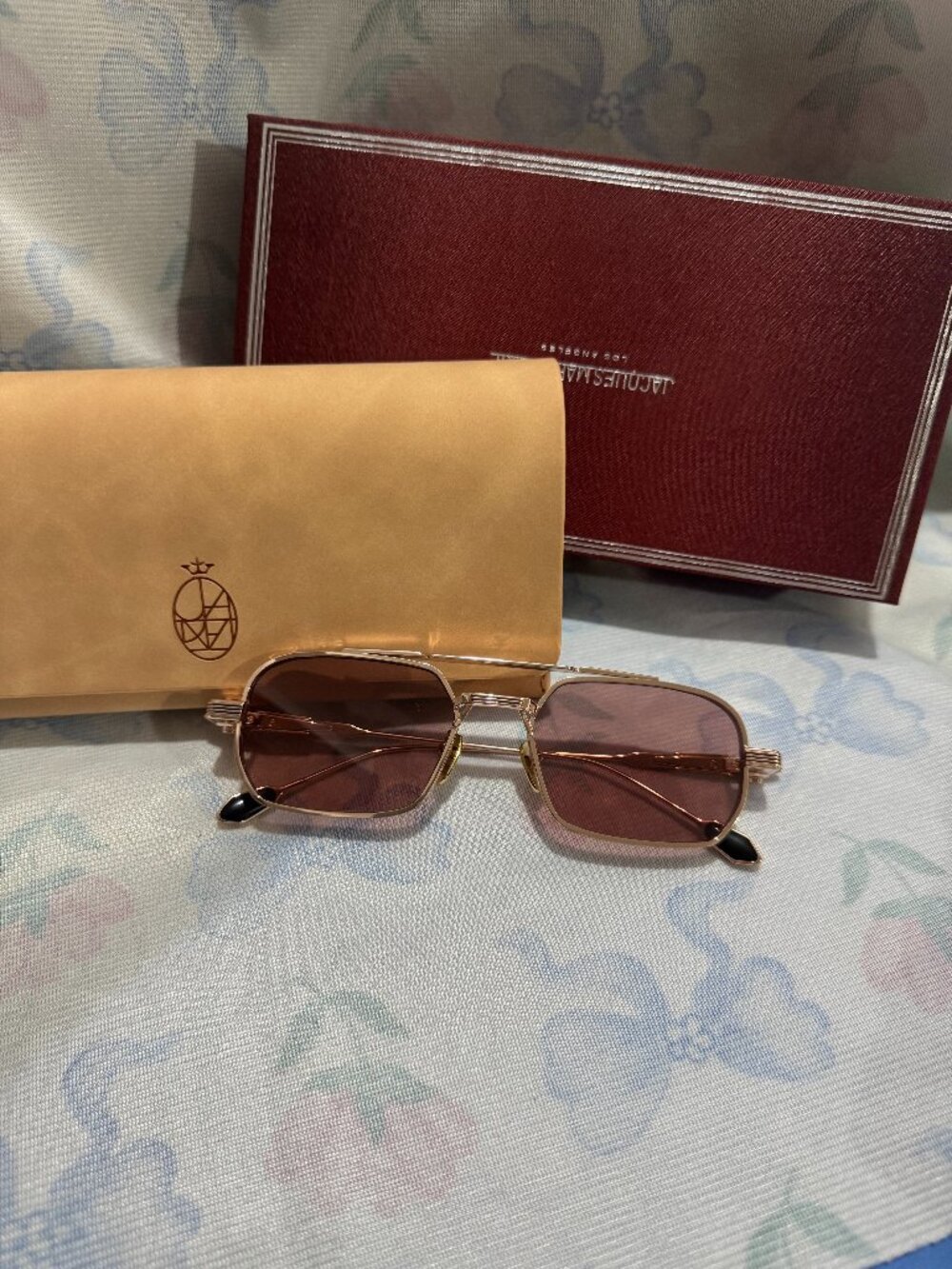 Jacques Marie Mage Pink Metal Aviator Sunglasses